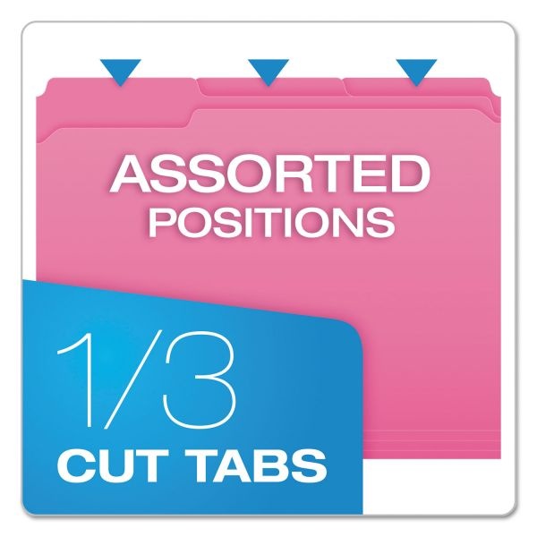 Pendaflex Double-Ply Reinforced Top Tab Colored File Folders, 1/3-Cut Tabs: Assorted, Letter Size, 0.75" Expansion, Pink, 100/Box