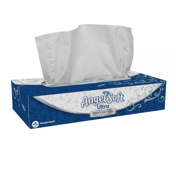 Angel Soft By Gp Pro Ultra Professional Series 2-Ply Facial Tissue, Flat Box, White, 125 Tissues Per Box, 10 Boxes