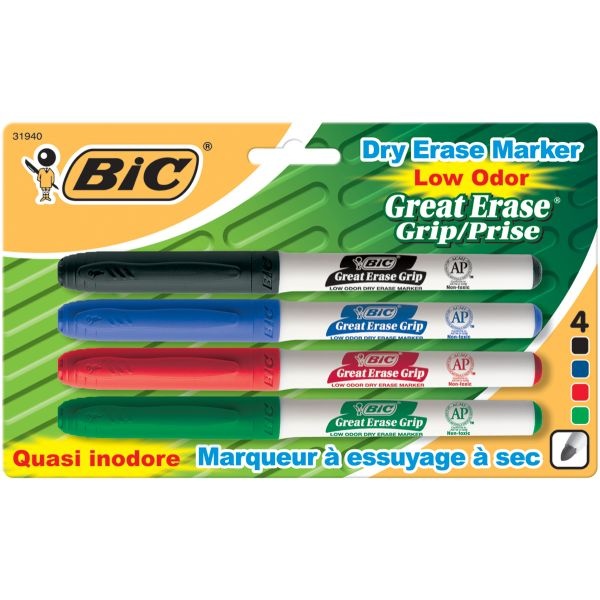 Bic Great Erase Low Odor Dry-Erase Fine Point Markers 4/Pkg