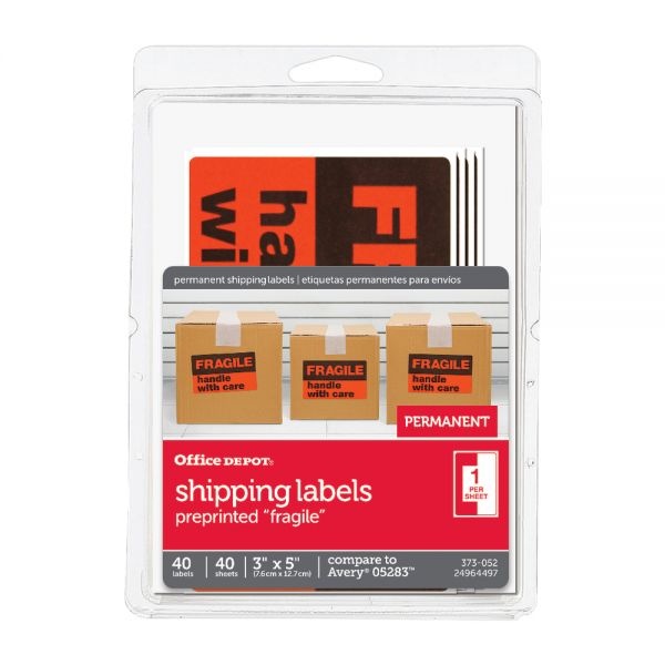 Preprinted Permanent Shipping Labels, Od98804, Pack Of 40