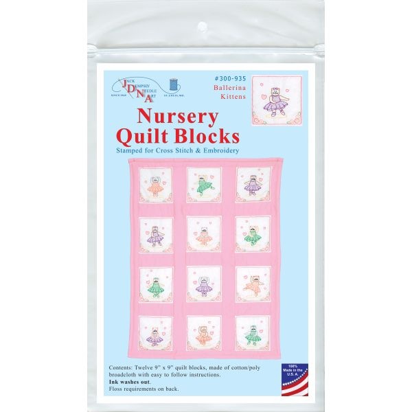 Jack Dempsey Stamped White Nursery Quilt Blocks 9"X9" 12/Pkg