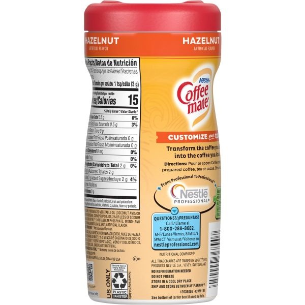 Nestlé Coffee-Mate Powdered Creamer Canister, Hazelnut, 15 Oz
