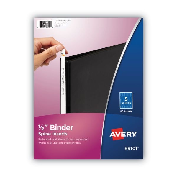 Avery Binder Spine Inserts, 0.5" Spine Width, 16 Inserts/Sheet, 5 Sheets/Pack