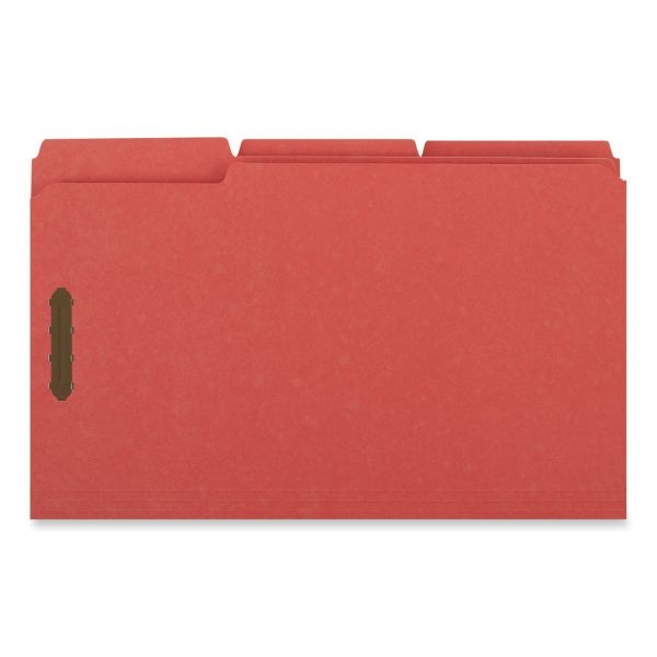Universal Deluxe Reinforced Top Tab Fastener Folders, 0.75" Expansion, 2 Fasteners, Legal Size, Red Exterior, 50/Box