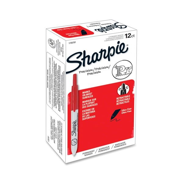 Sharpie UltraFine Tip Retractable Markers, Red, 12/Pack