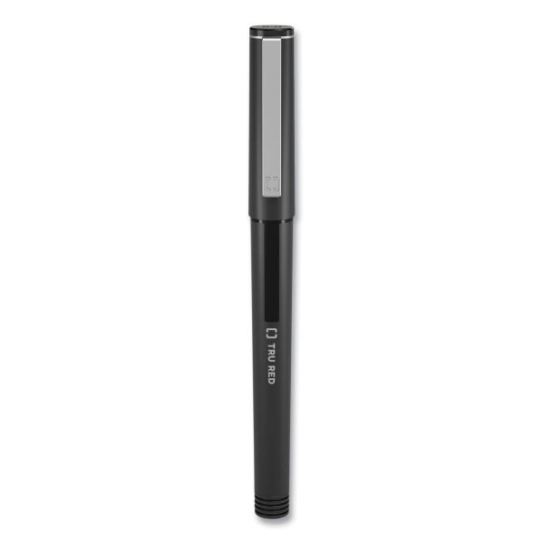 Tru Red Roller Ball Pen, Stick, Fine 0.5 Mm Needle Tip, Black Ink, Black/Clear Barrel, Dozen