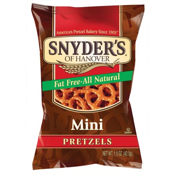 Snyder's Fat-Free All-Natural Mini Pretzels, 1.5 Oz, Pack Of 48
