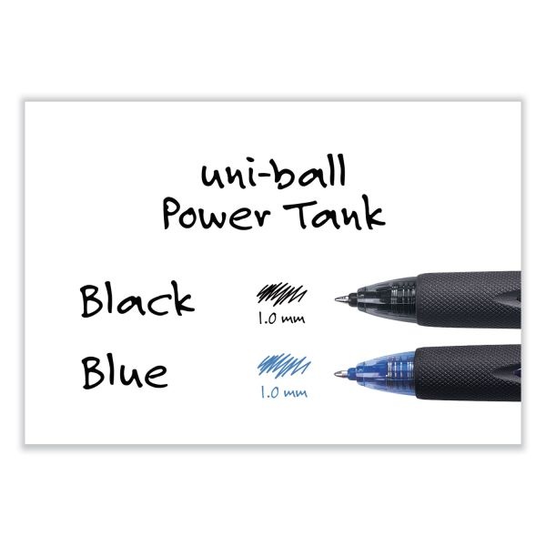 Uniball Power Tank Rt Ballpoint Pen, Retractable, Bold 1 Mm, Blue Ink, Translucent Blue/Black Barrel, Dozen