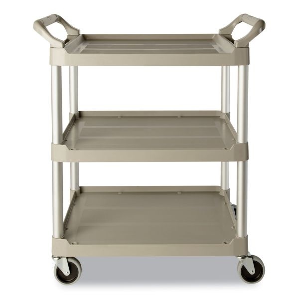 Rubbermaid Commercial Three-Shelf Service Cart, Plastic, 3 Shelves, 200 Lb Capacity, 18.63" X 33.63" X 37.75", Off-White