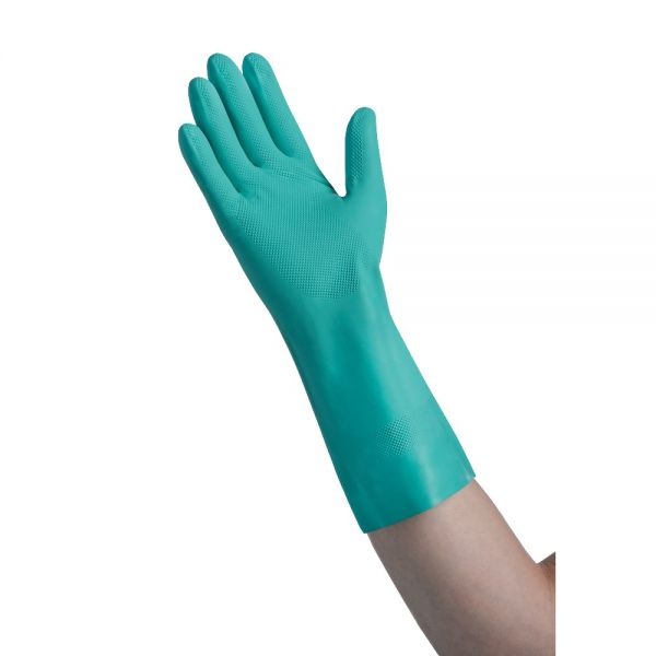 Tradex International Flock-Lined Nitrile General Purpose Gloves, Small, Green, 144 Pairs