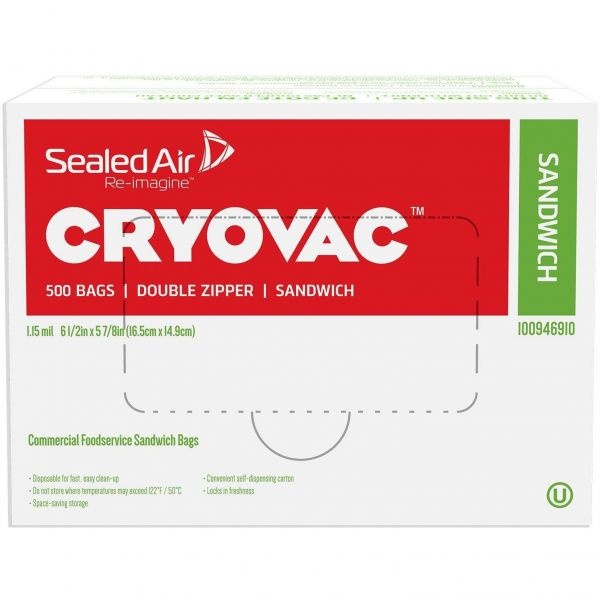 Diversey Cryovac Sandwich Bags, 1.15 Mil, 6.5" X 5.88", Clear, 500/Carton