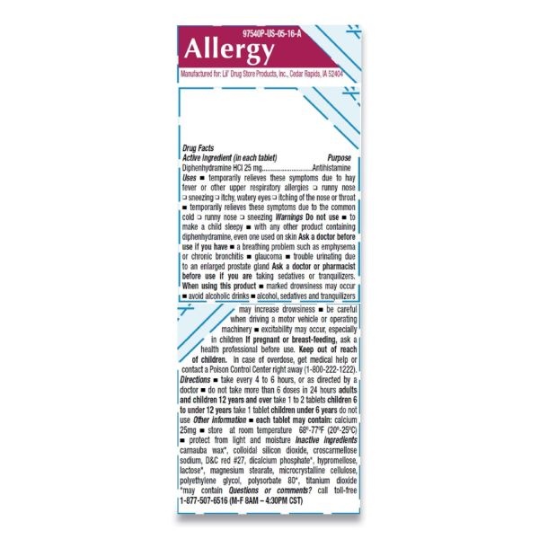 Lil' Drugstore Allergy Relief Tablets, Refill Pack, Two Tablets/Packet, 50 Packets/Box
