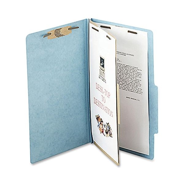 Acco Durable Pressboard Classification Folders, Legal Size, 2" Expansion, 1 Partition, 60% Recycled, Sky Blue, Box Of 10