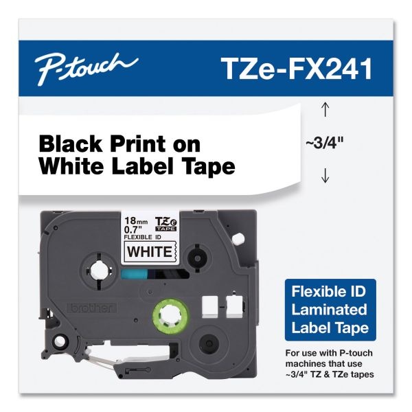 Brother P-Touch Tze Flexible Tape Cartridge For P-Touch Labelers, 0.7" X 26.2 Ft, Black On White