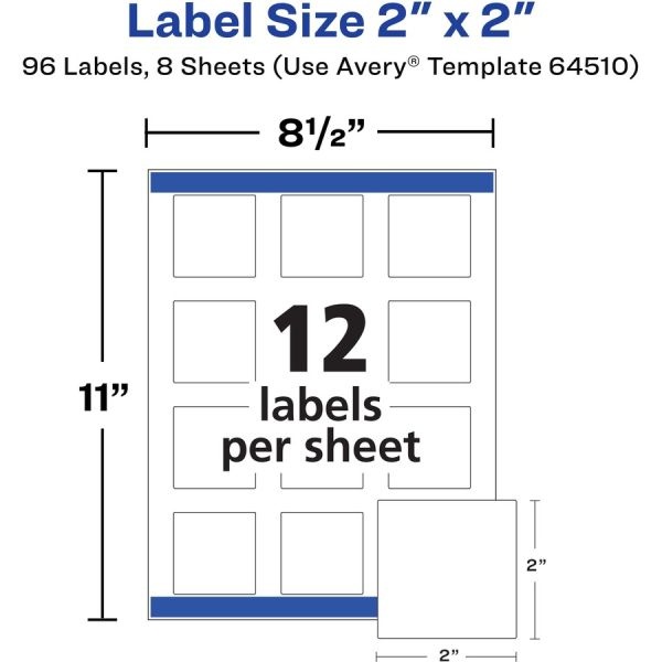 Avery Durable Waterproof Labels, 2" X 2" Square, 96 Total