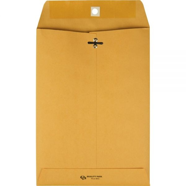 Quality Park Clasp Envelope, 28 Lb Bond Weight Kraft, #75, Square Flap, Clasp/Gummed Closure, 7.5 X 10.5, Brown Kraft, 100/Box