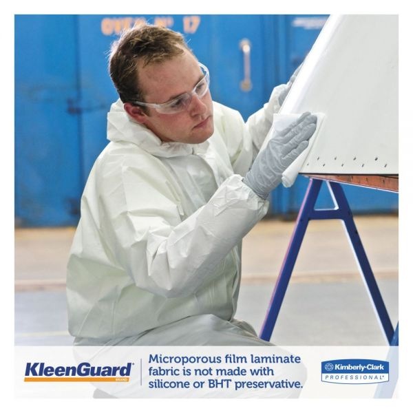 Kleenguard A35 Liquid And Particle Protection Coveralls, Zipper Front, Hooded, Elastic Wrists And Ankles, 2X-Large, White, 25/Carton