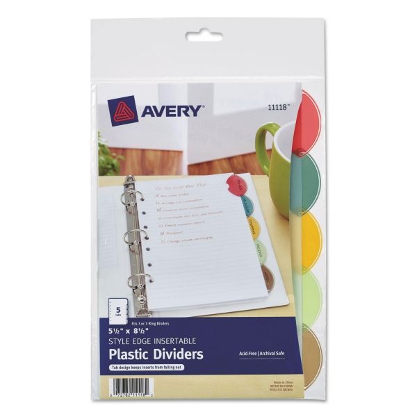 Avery Insertable Style Edge Tab Plastic Dividers, 5-Tab, Multi-Color Tab, 8 1/2 X 5 1/2, 1 Set