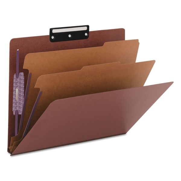 Smead Pressboard Classification Folders, Six Safeshield Fasteners, 1/3-Cut Tabs, 2 Dividers, Letter Size, Red, 10/Box