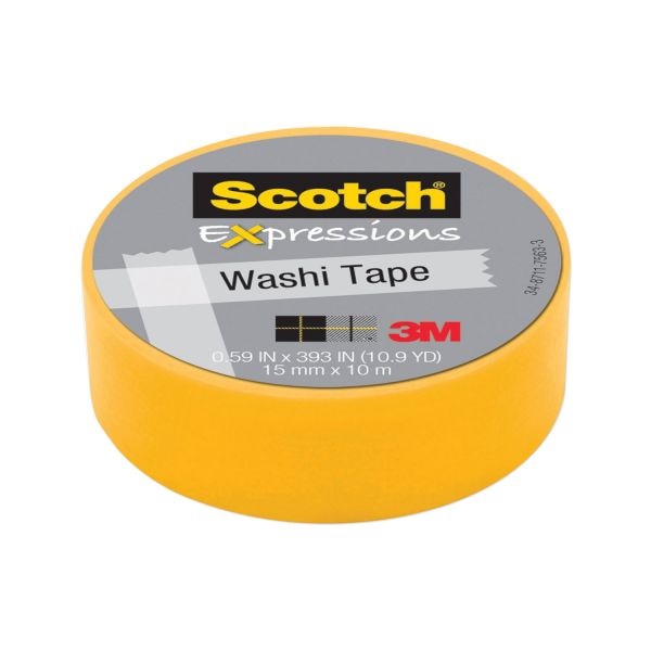 Scotch Expressions Washi Tape, 1.25" Core, 0.59" X 32.75 Ft, Yellow