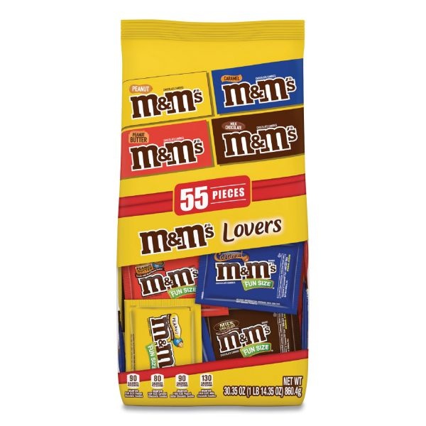 M & M's Fun Size Variety Mix, Caramel, Milk Chocolate, Peanut, Peanut Butter Flavors, 30.35 Oz Bag, 55 Packs/Bag