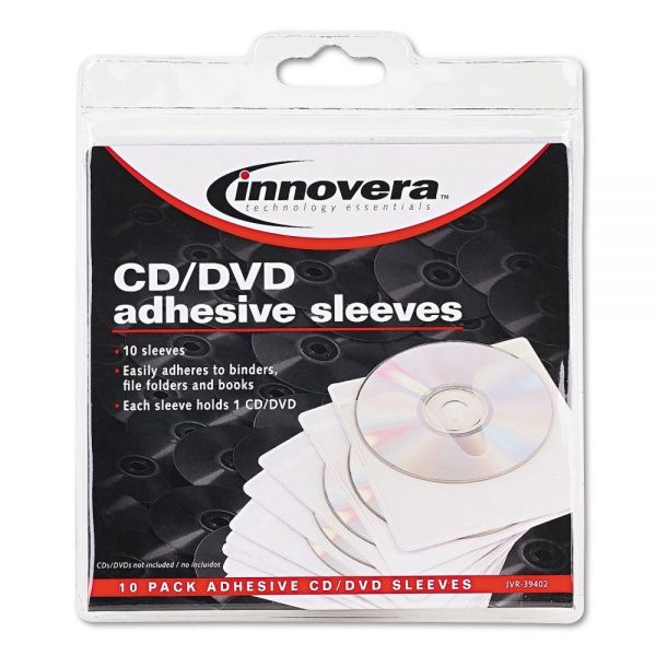 Innovera Self-Adhesive Cd/Dvd Sleeves, 1 Disc Capacity, Clear, 10/Pack