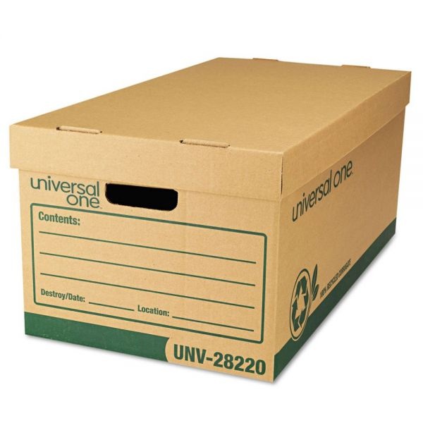 Universal Recycled Heavy-Duty Record Storage Box, Letter Files, Kraft/Green, 12/Carton