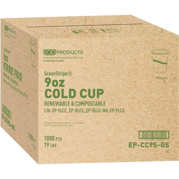 Eco-Products Greenstripe Pla Cold Cups, Clear/Green, 9 Oz, Pack Of 1,000