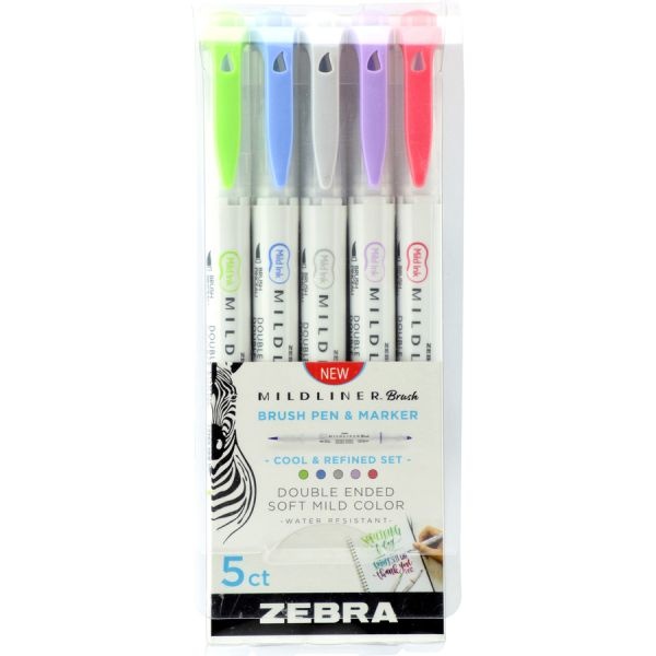 Zebra Pen Mildliner Brush Double-Ended Creative Marker Cool And Refined Pack