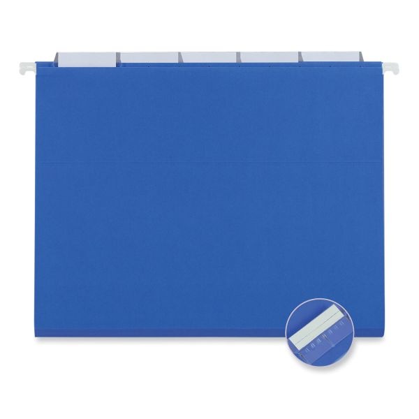 Universal Deluxe Bright Color Hanging File Folders, Letter Size, 1/5-Cut Tabs, Blue, 25/Box