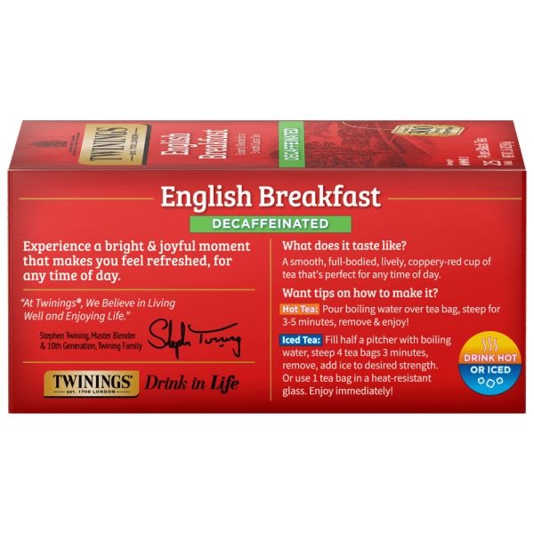Twinings Of London Classic Decaffeinated English Breakfast Tea Bags, Carton Of 25