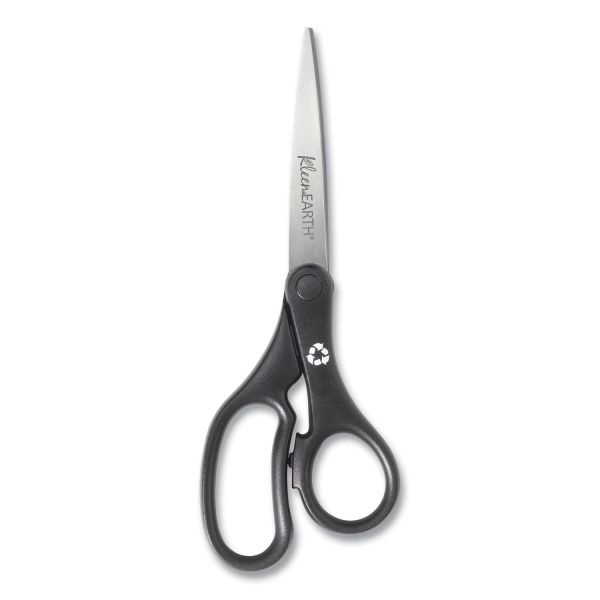 Westcott Kleenearth Basic Plastic Handle Scissors, 8" Long, 3.25" Cut Length, Black Straight Handle