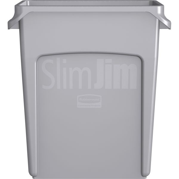 Rubbermaid Commercial Slim Jim Waste Container With Handles, Rectangular, Plastic, 15.9 Gal, Light Gray