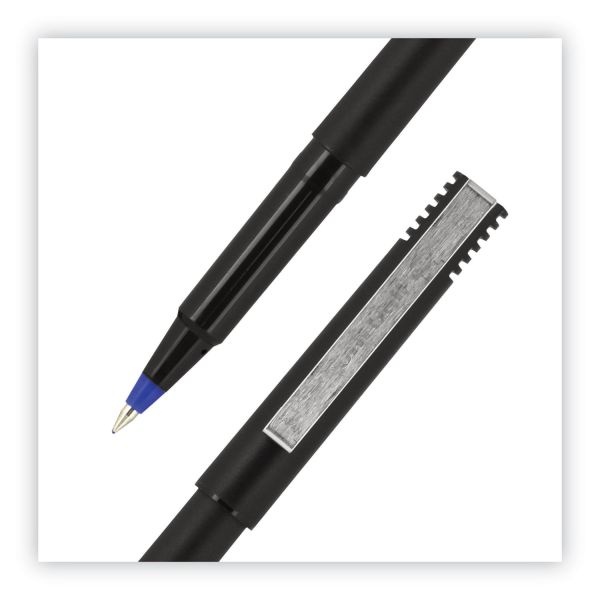 Uniball Roller Ball Pen, Stick, Extra-Fine 0.5 Mm, Blue Ink, Black/Blue Barrel, Dozen