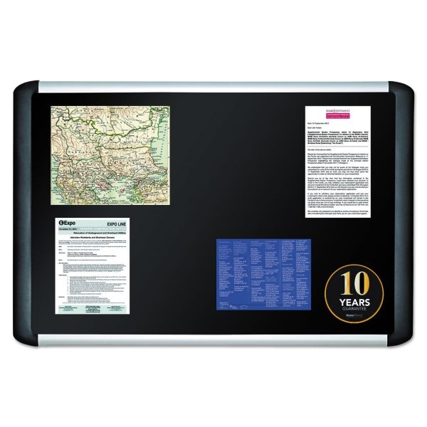 Mastervision Soft-Touch Bulletin Board, 48 X 36, Black Fabric Surface, Aluminum/Black Aluminum Frame