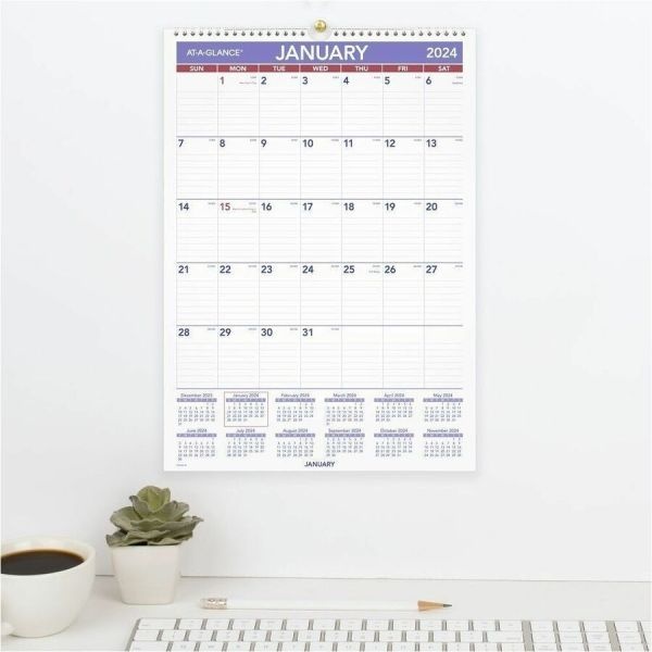 At-A-Glance Erasable Wall Calendar, 12 X 17, White Sheets, 12-Month (Jan To Dec): 2024