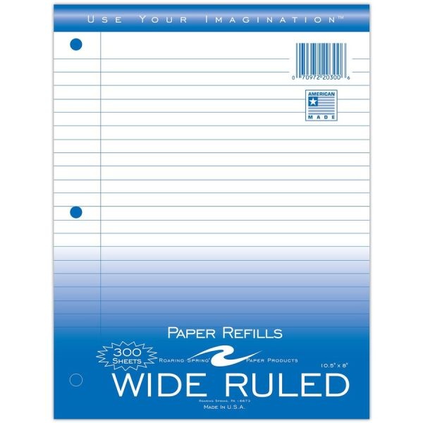 Roaring Spring Notebook Filler Paper, 3-Hole, 8 X 10.5, Wide/Legal Rule, 300/Pack