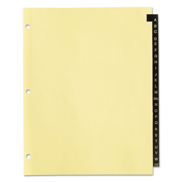 Office Essentials Preprinted Black Leather Tab Dividers, 25-Tab, A To Z, 11 X 8.5, Buff, 1 Set