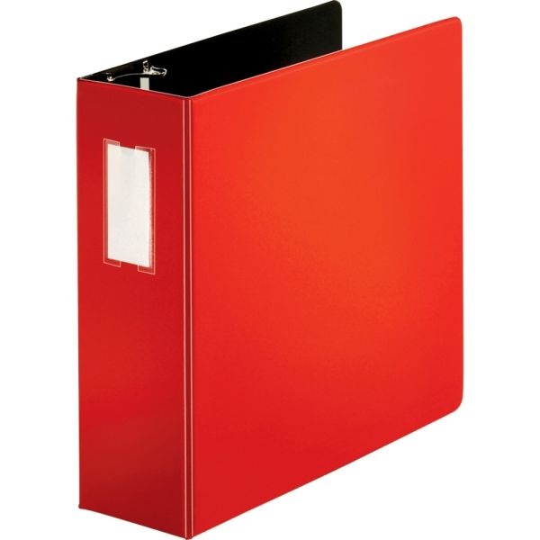 Business Source 3-Ring Binder, 4" D-Rings, Red