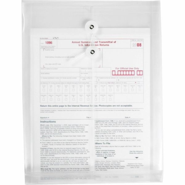 Sparco Interdepartmental Poly Envelope, 10" X 13", String & Button Closure Clear
