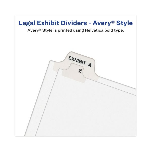 Avery-Style Preprinted Legal Side Tab Divider, 26-Tab, Exhibit A, 11 X 8.5, White, 25/Pack, (1371)