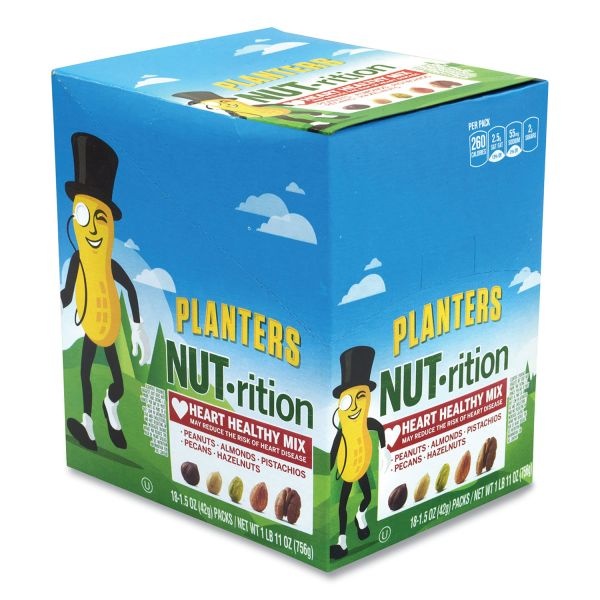 Planters Nut-Rition Heart Healthy Mix, 1.5 Oz Tube, 18 Tubes/Box