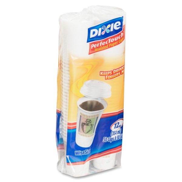 Dixie PerfecTouch Paper Hot Cups & Lids Combo Bag, 10 oz - 50 pack