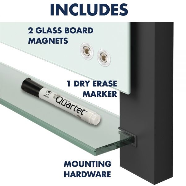 Quartet Evoque Magnetic Glass Marker Board With Black Aluminum Frame, 74 X 42, White