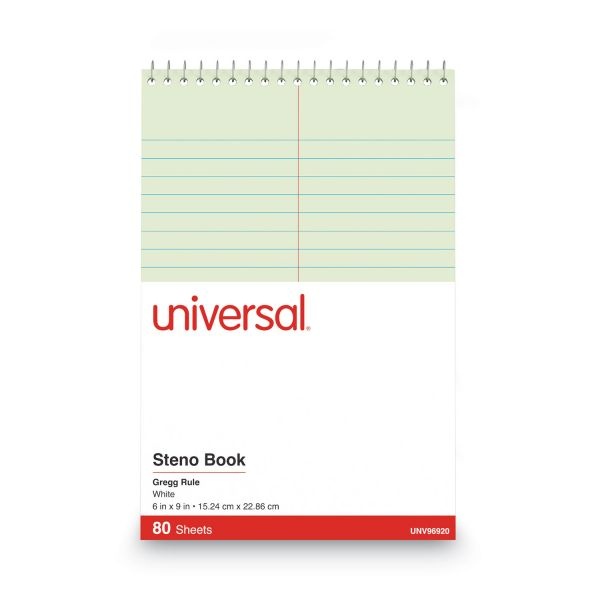 Universal Steno Pads, Gregg Rule, Red Cover, 80 Green-Tint 6 X 9 Sheets