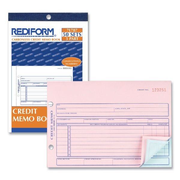 Rediform Credit Memo Book, Three-Part Carbonless, 5.5 X 7.88, 1/Page, 50 Forms