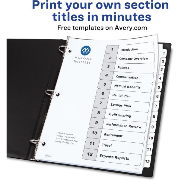 Avery Ready Index 12-Tab Custom Toc Dividers