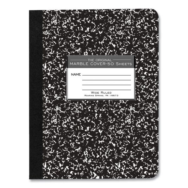Roaring Spring Hardcover Marble Composition Book, Wide/Legal Rule, Black Marble Cover, (50) 9.75 X 7.5 Sheet, 48/Ct