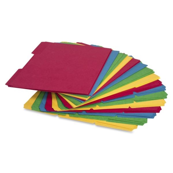 Business Source 1/3 Tab Cut Letter Top Tab File Folders - 8 1/2" X 11" - Assorted Tab Position - Assorted - 50 / Box