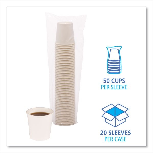 Boardwalk Paper Hot Cups, 4 Oz, White, 50 Cups/Sleeve, 20 Sleeves/Carton